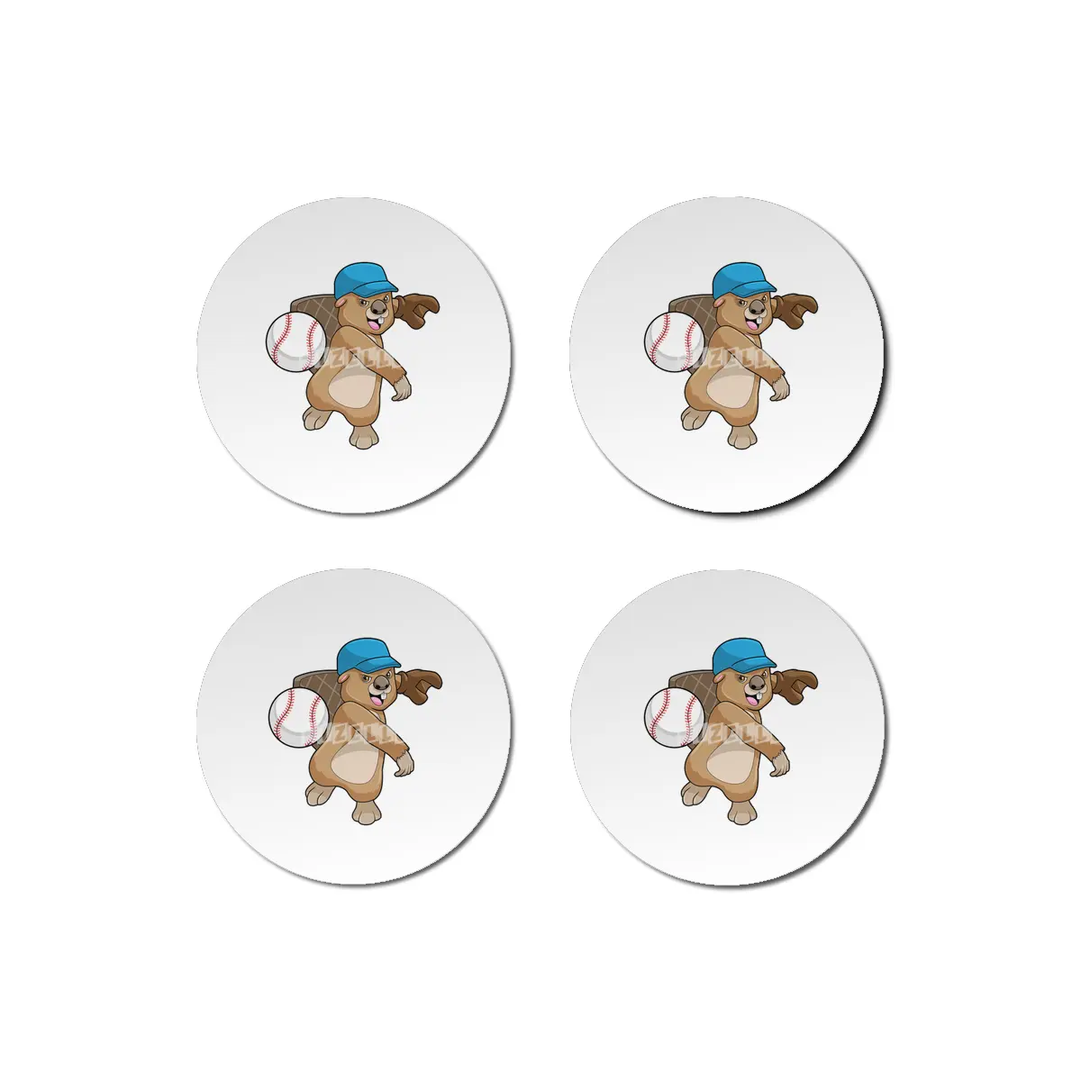 Beaver at Baseball Sports with Cap Bardak Altlığı