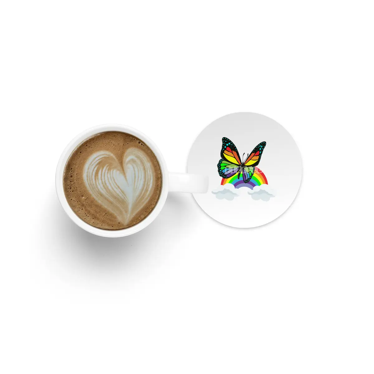 Butterfly with Rainbow Bardak Altlığı
