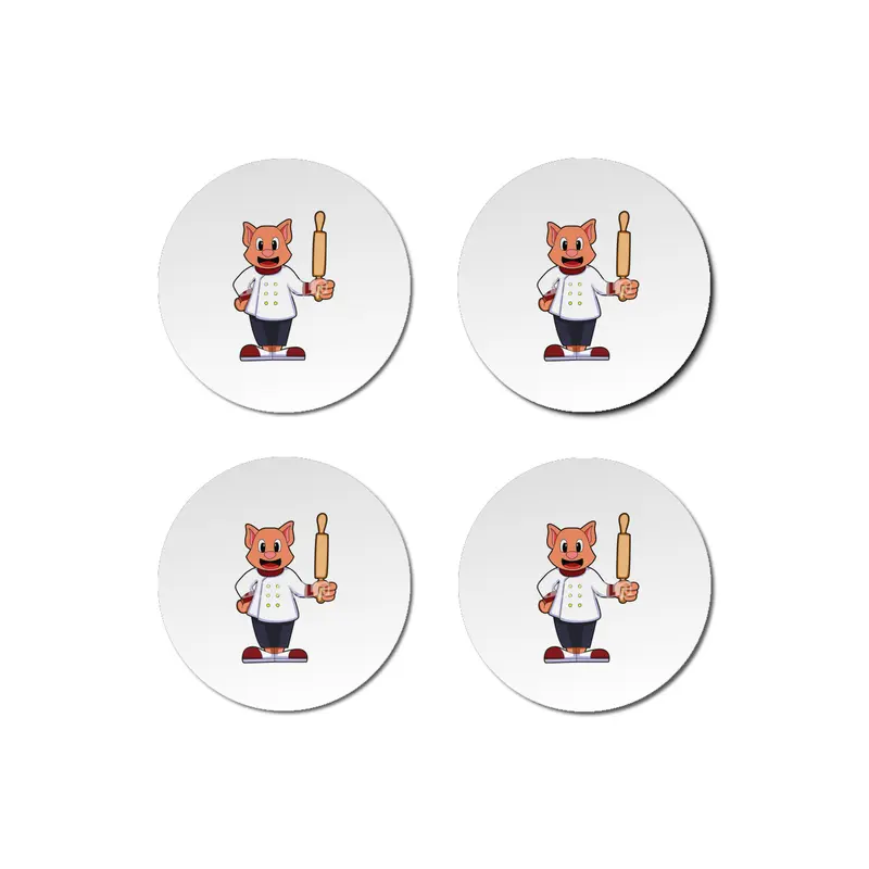 Cat as Cook with Cooking apron & Rolling pin Bardak Altlığı