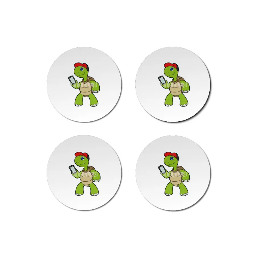 Turtle with Phone & Hat Bardak Altlığı