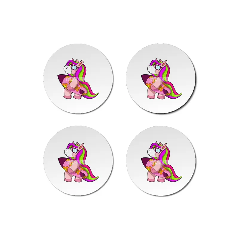 Unicorn as Surfer with Surfboard & Sunglasses Bardak Altlığı