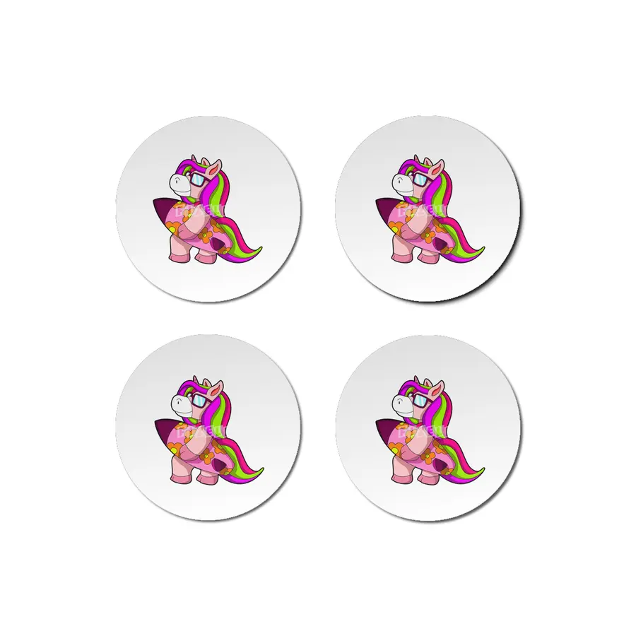 Unicorn as Surfer with Surfboard & Sunglasses Bardak Altlığı