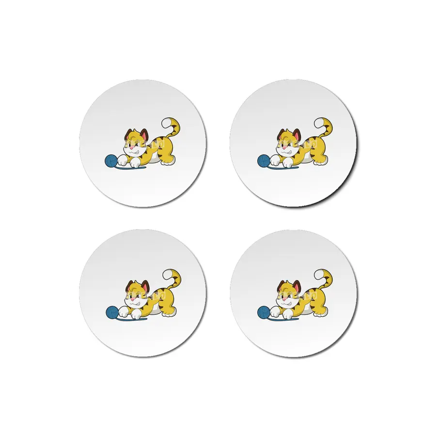 Tiger with Woll yarn ball Bardak Altlığı