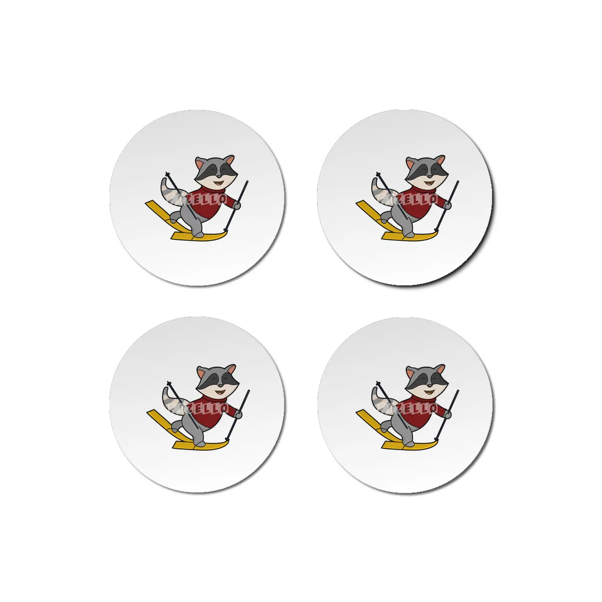 Raccoon as Skier with Skis and Ski poles Bardak Altlığı