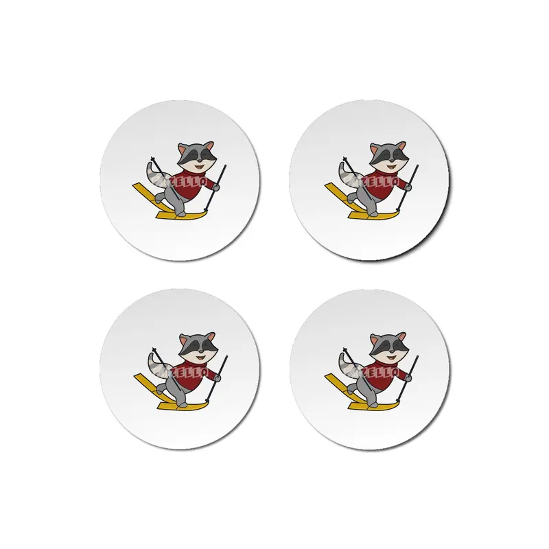 Raccoon as Skier with Skis and Ski poles Bardak Altlığı