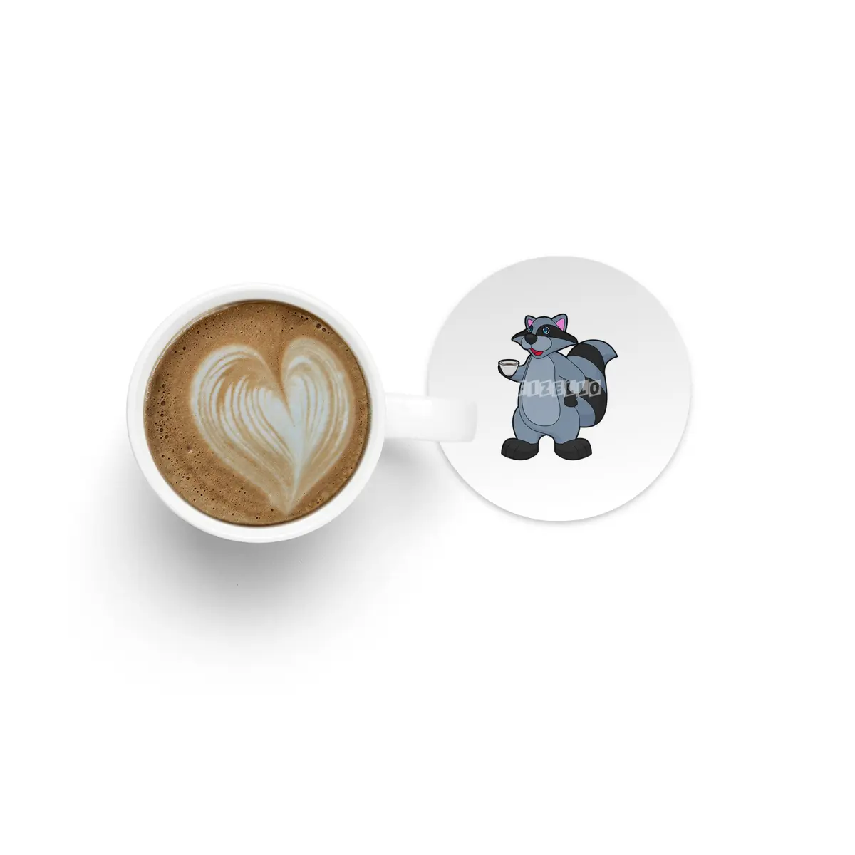 Racoon with Cup of Coffee Bardak Altlığı