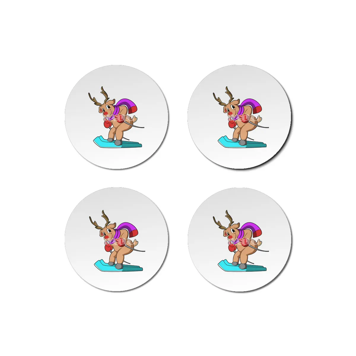 Reindeer as Skier with Skis Bardak Altlığı
