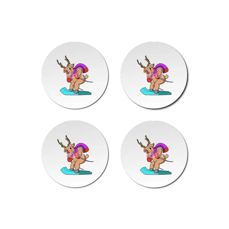 Reindeer as Skier with Skis Bardak Altlığı