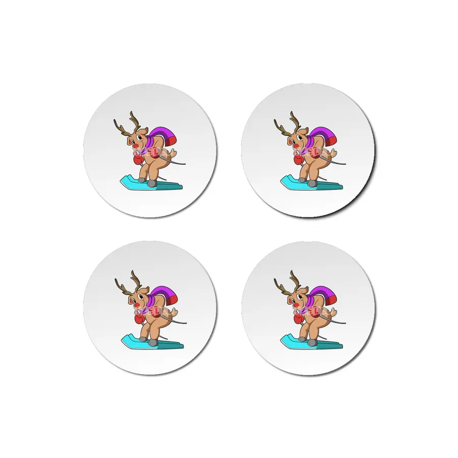 Reindeer as Skier with Skis Bardak Altlığı