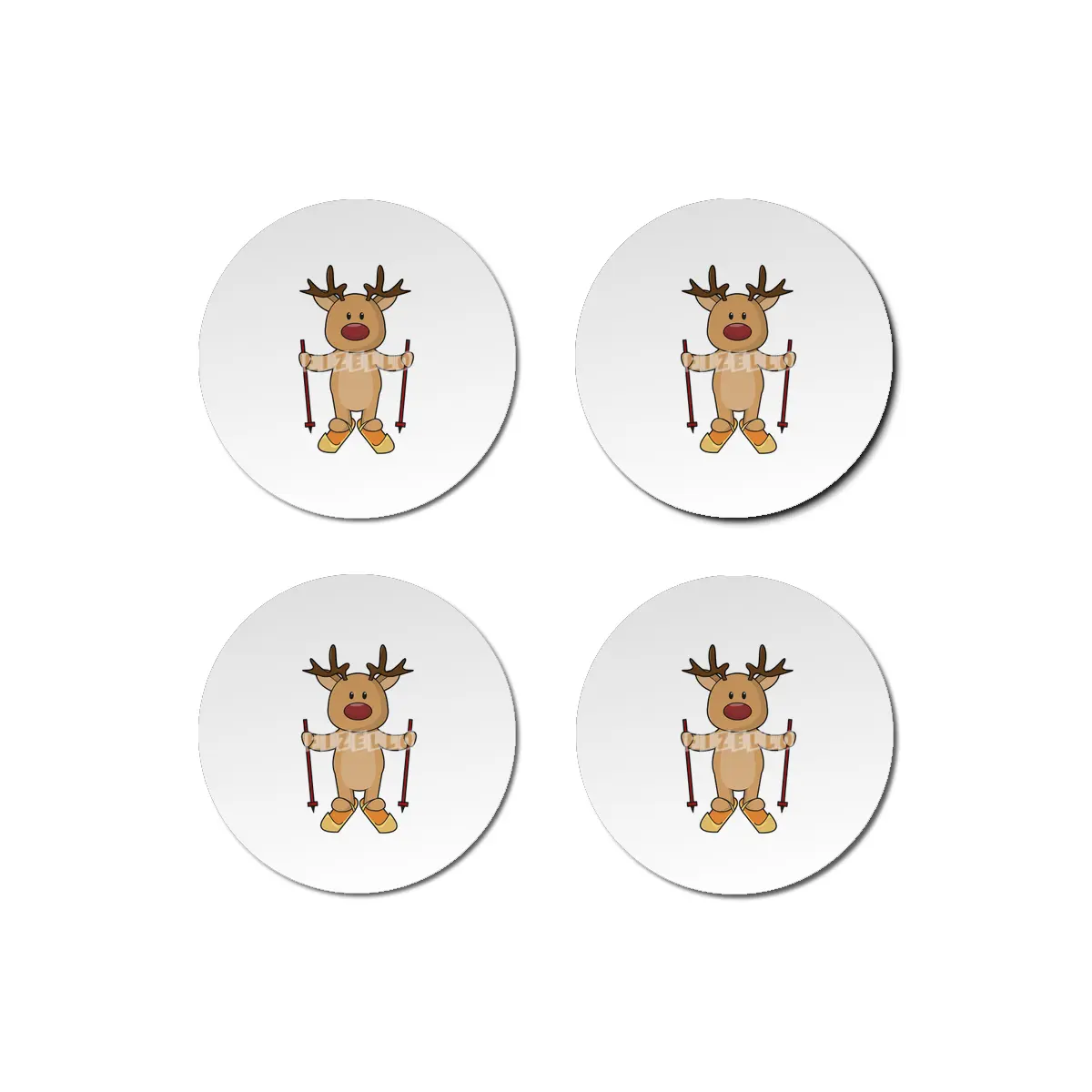 Reindeer as Skier with Skis and Ski poles Bardak Altlığı
