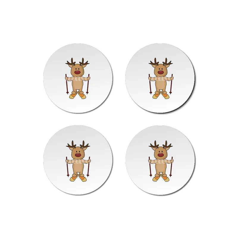 Reindeer as Skier with Skis and Ski poles Bardak Altlığı