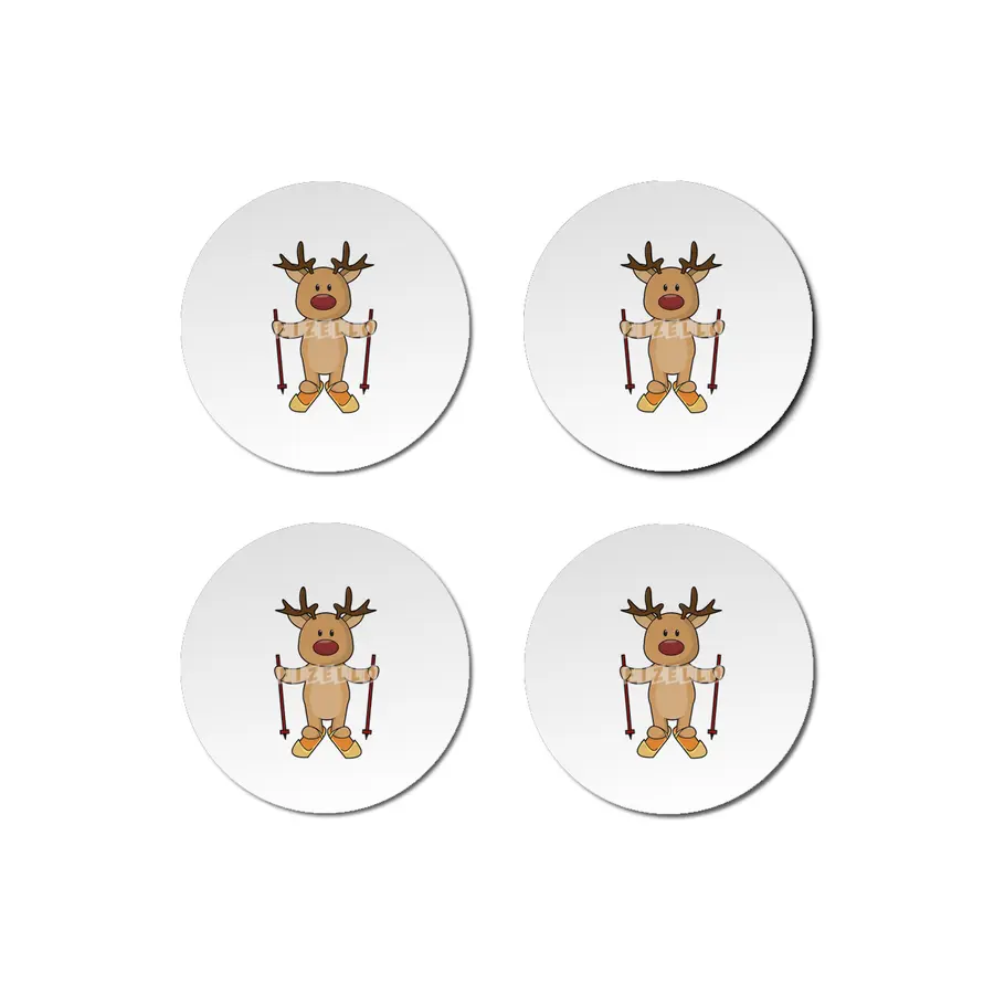 Reindeer as Skier with Skis and Ski poles Bardak Altlığı