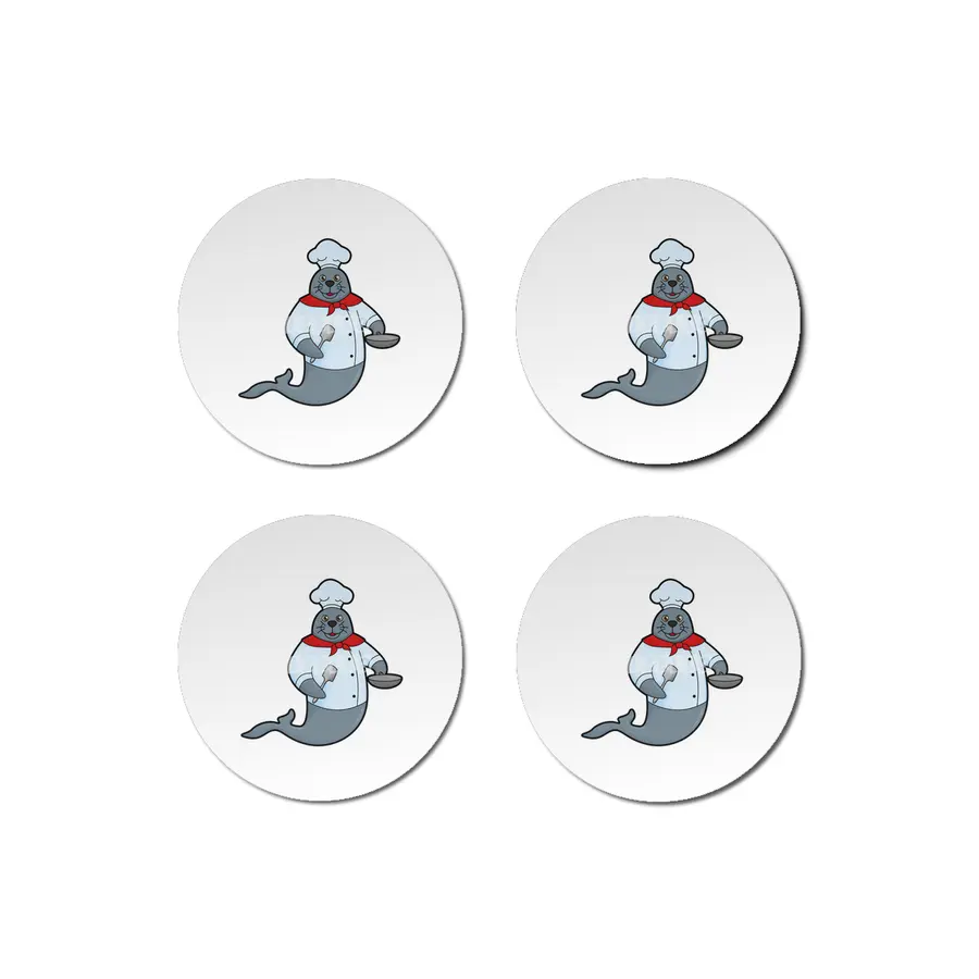 Seal as Cook with Pan & Spatula Bardak Altlığı