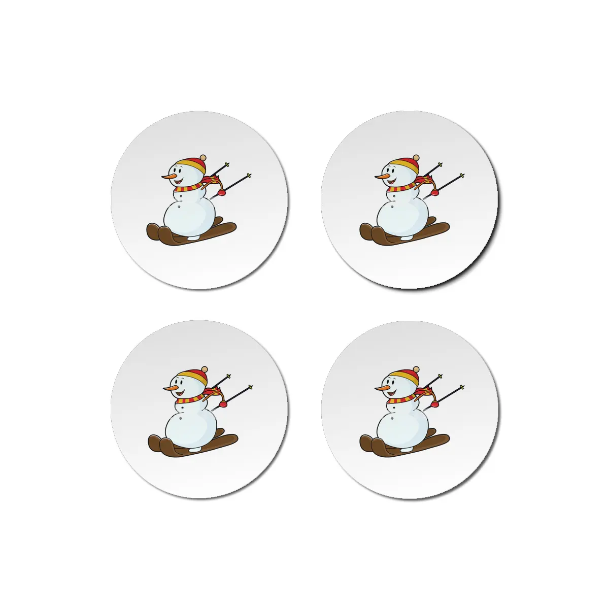Snowman as Skier with Skis & Cap Bardak Altlığı