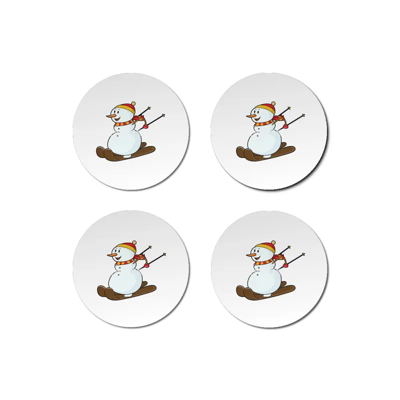 Snowman as Skier with Skis & Cap Bardak Altlığı