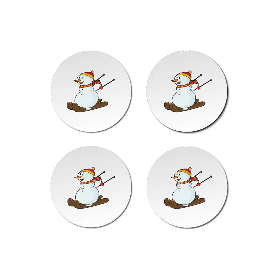 Snowman as Skier with Skis & Cap Bardak Altlığı