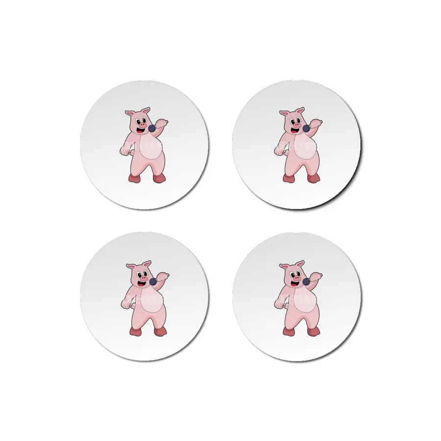 Pig at Singing with Microphone Bardak Altlığı
