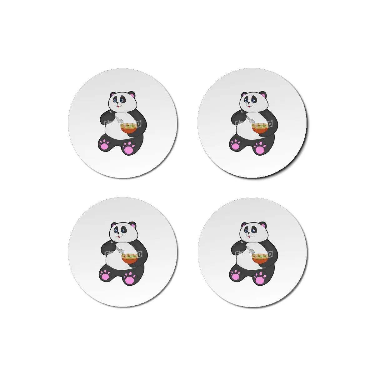 Panda at Eating with Spoon & Bowl Bardak Altlığı