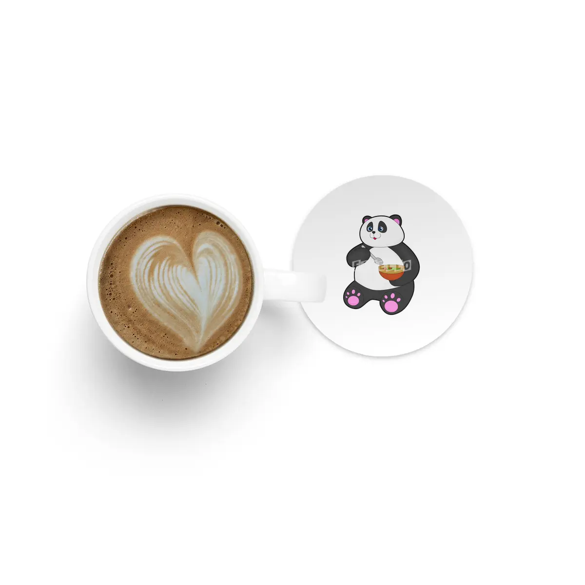 Panda at Eating with Spoon & Bowl Bardak Altlığı