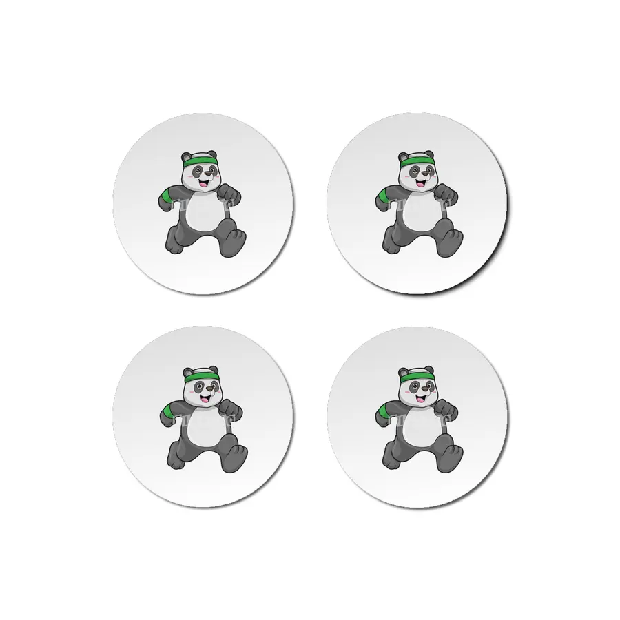 Panda at Jogging with Headband & Sweatband Bardak Altlığı