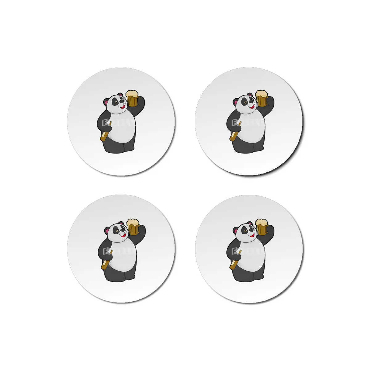 Panda with Beer bottle & Beer mug Bardak Altlığı