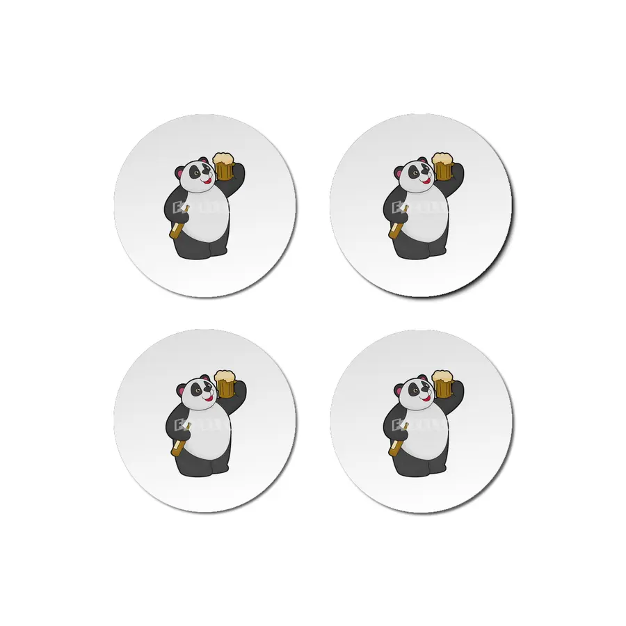 Panda with Beer bottle & Beer mug Bardak Altlığı