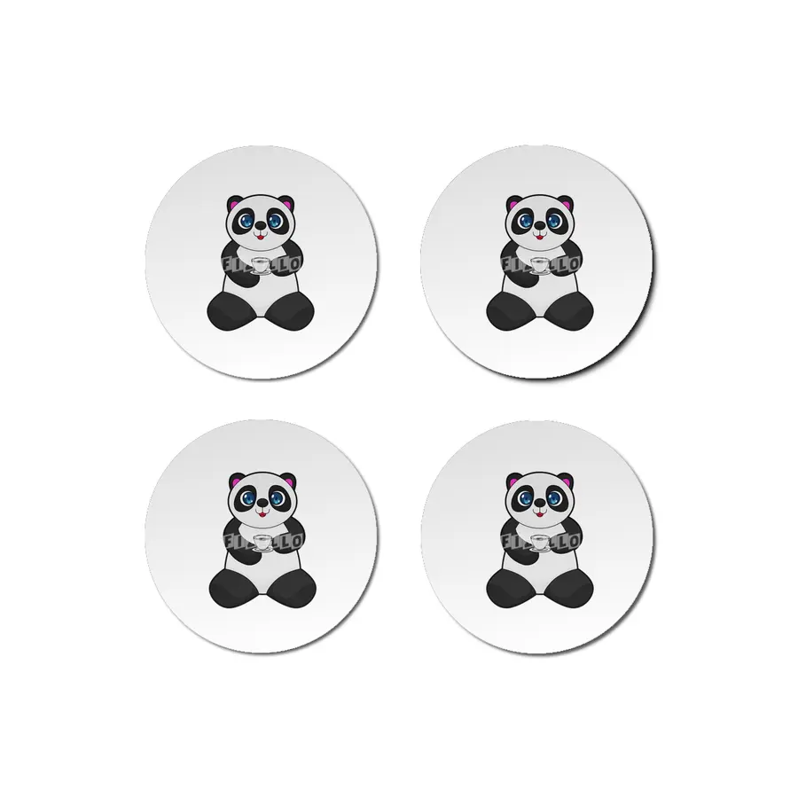 Panda with Cup of Coffee Bardak Altlığı