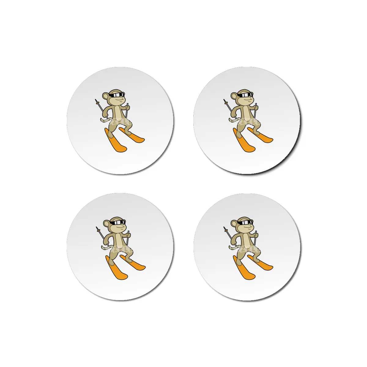 Monkey as Skier with Ski Bardak Altlığı