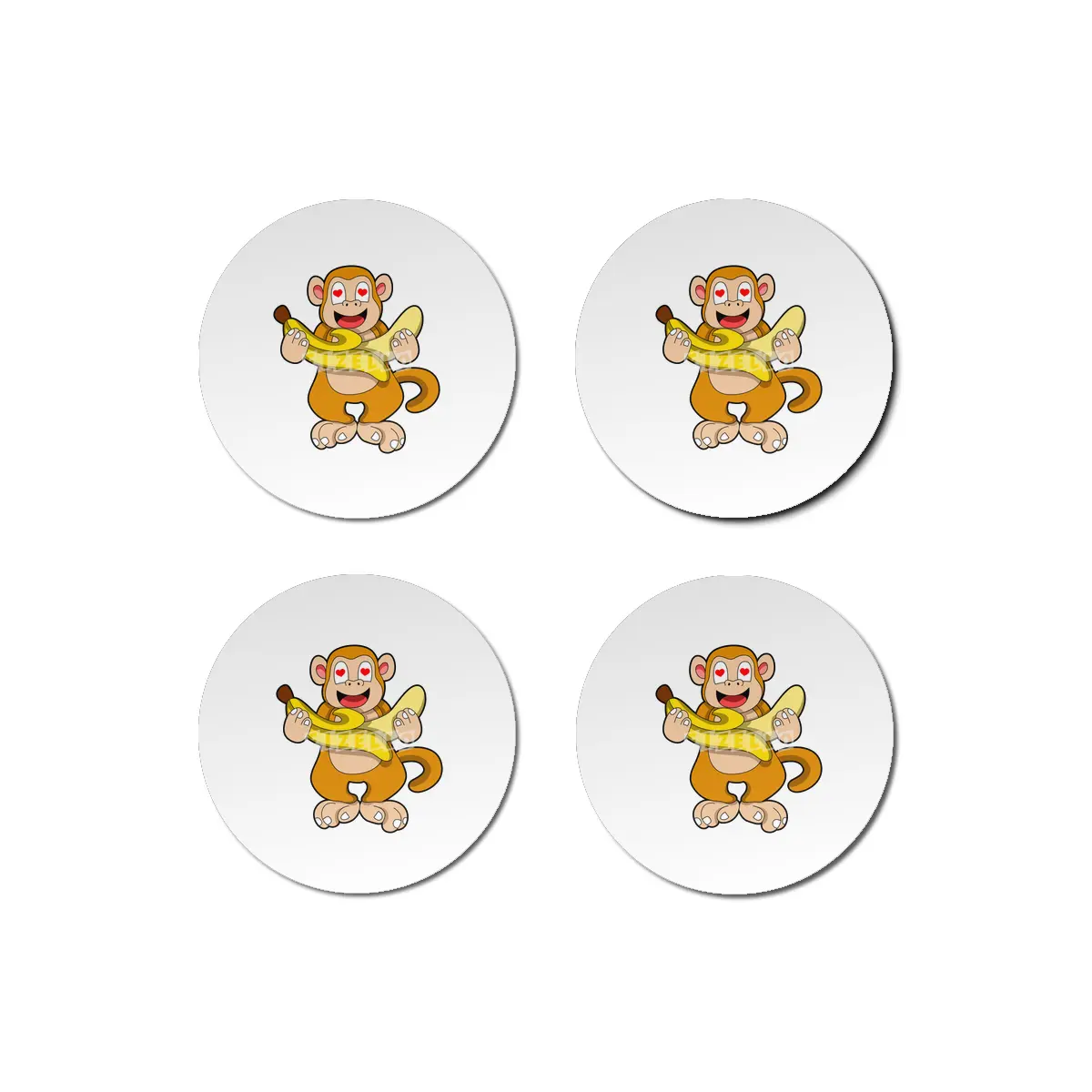 Monkey with Banana & Hearts Bardak Altlığı