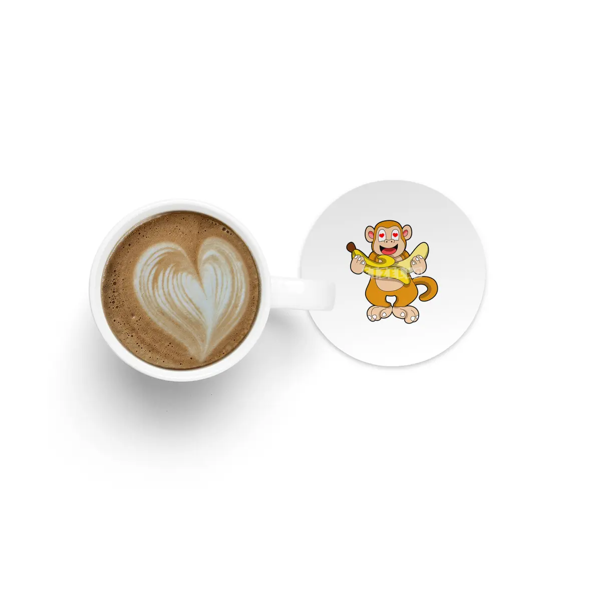 Monkey with Banana & Hearts Bardak Altlığı