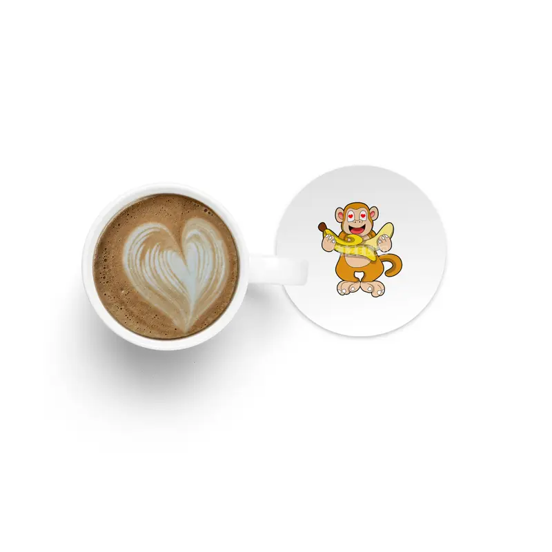 Monkey with Banana & Hearts Bardak Altlığı