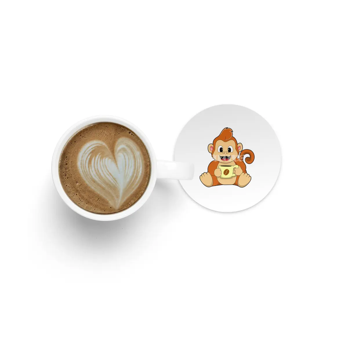 Monkey with Cup of Coffee Bardak Altlığı