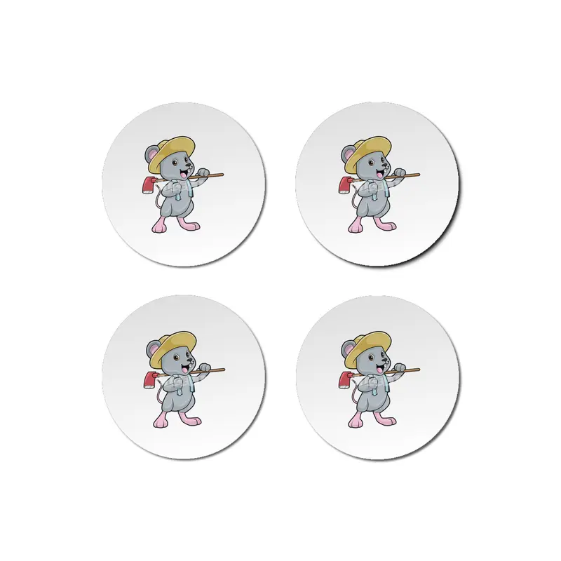 Mouse as Farmer with Axe & Hat Bardak Altlığı