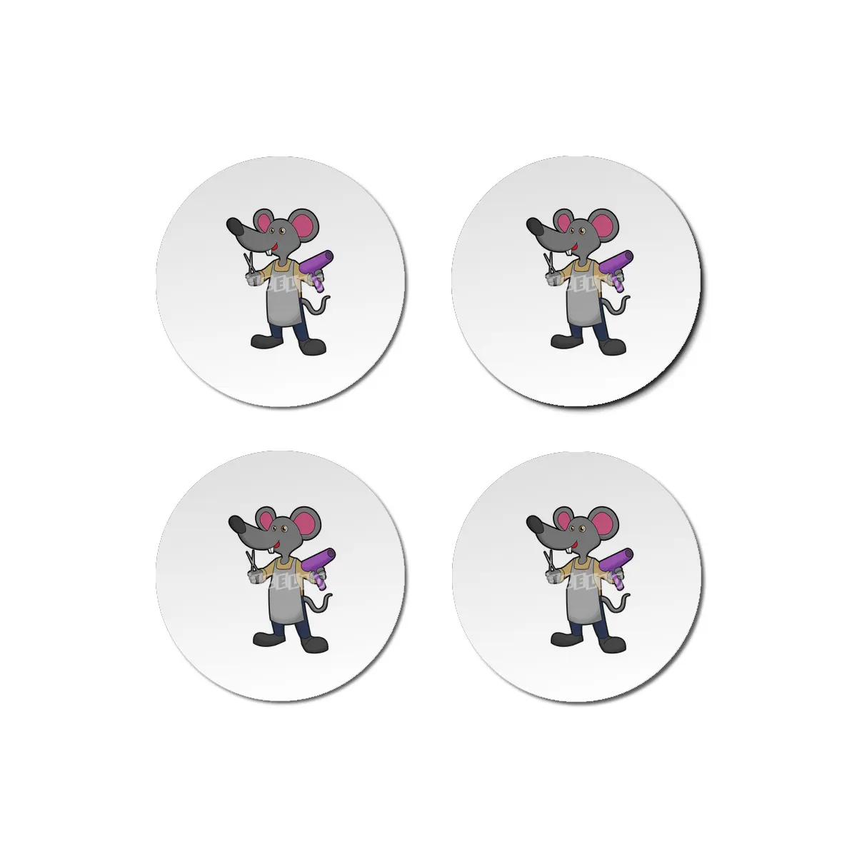 Mouse as Hairdresser with Scissors & Hair dryer Bardak Altlığı