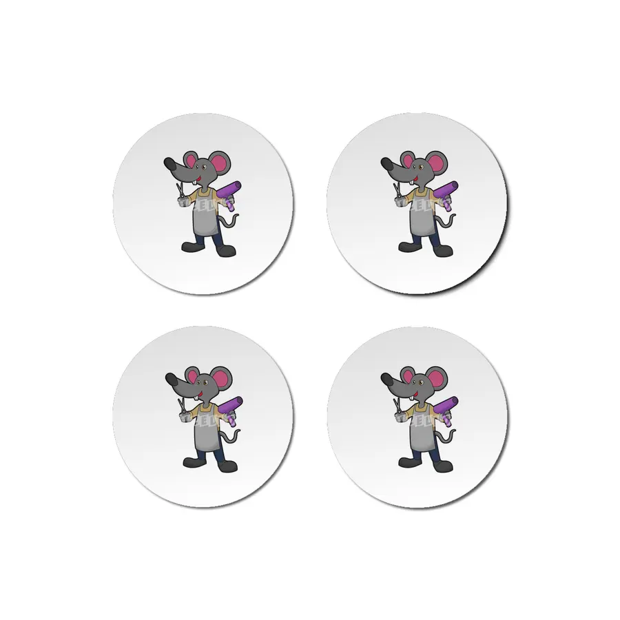 Mouse as Hairdresser with Scissors & Hair dryer Bardak Altlığı