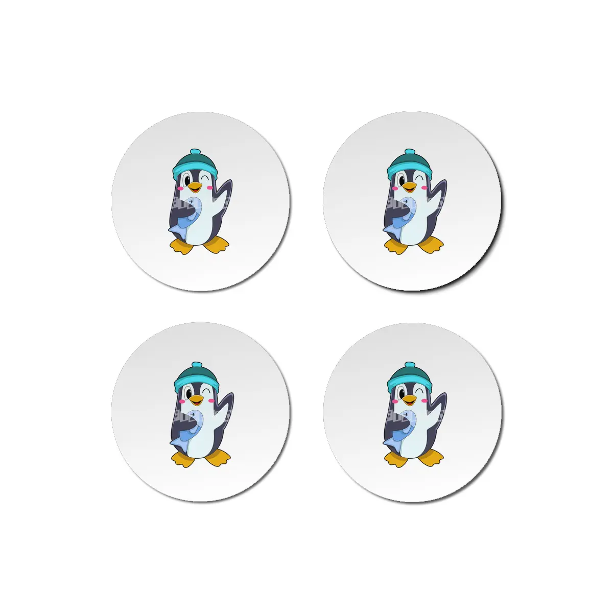 Penguin with Fish & Hat Bardak Altlığı