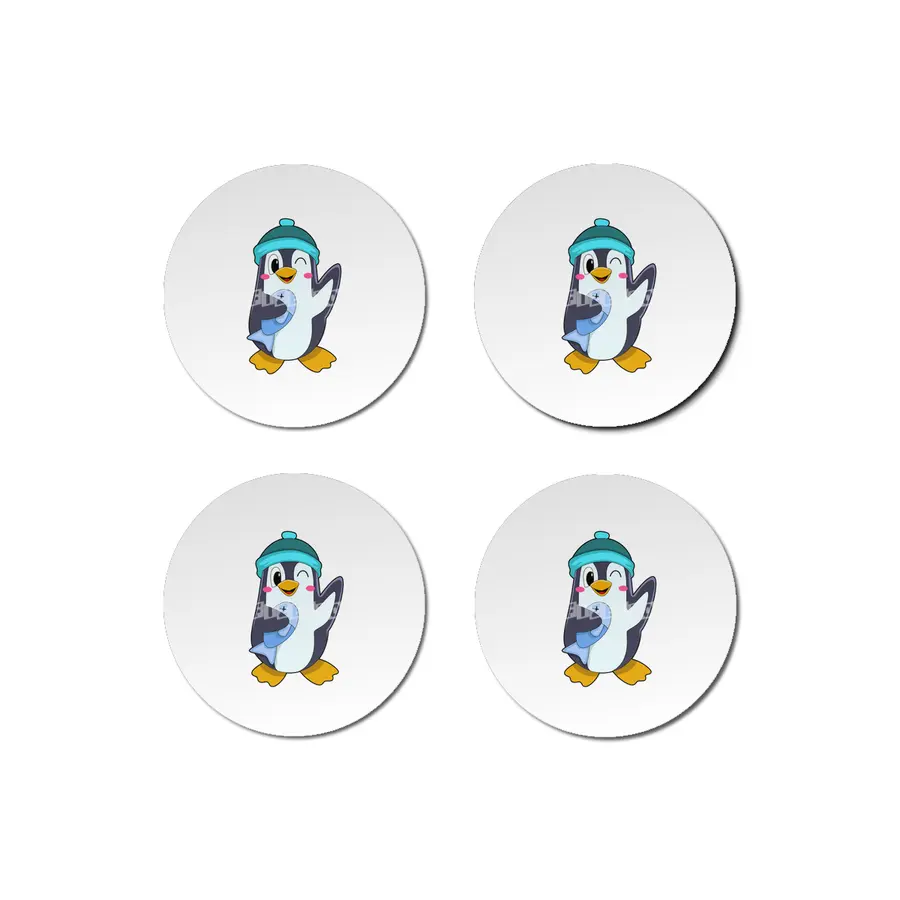Penguin with Fish & Hat Bardak Altlığı