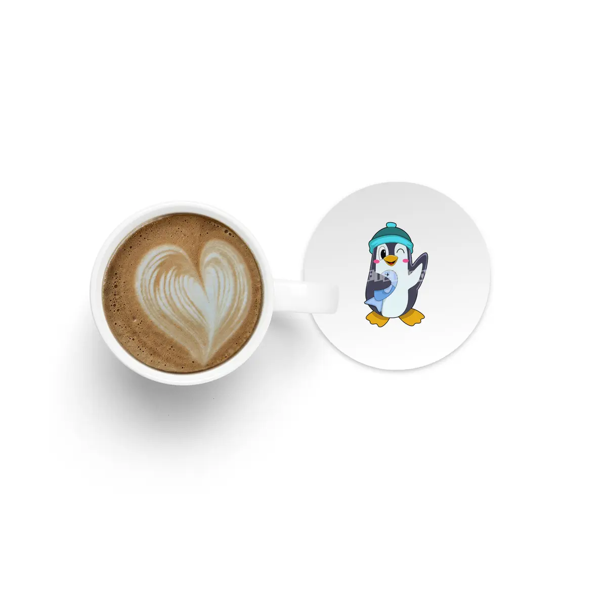 Penguin with Fish & Hat Bardak Altlığı