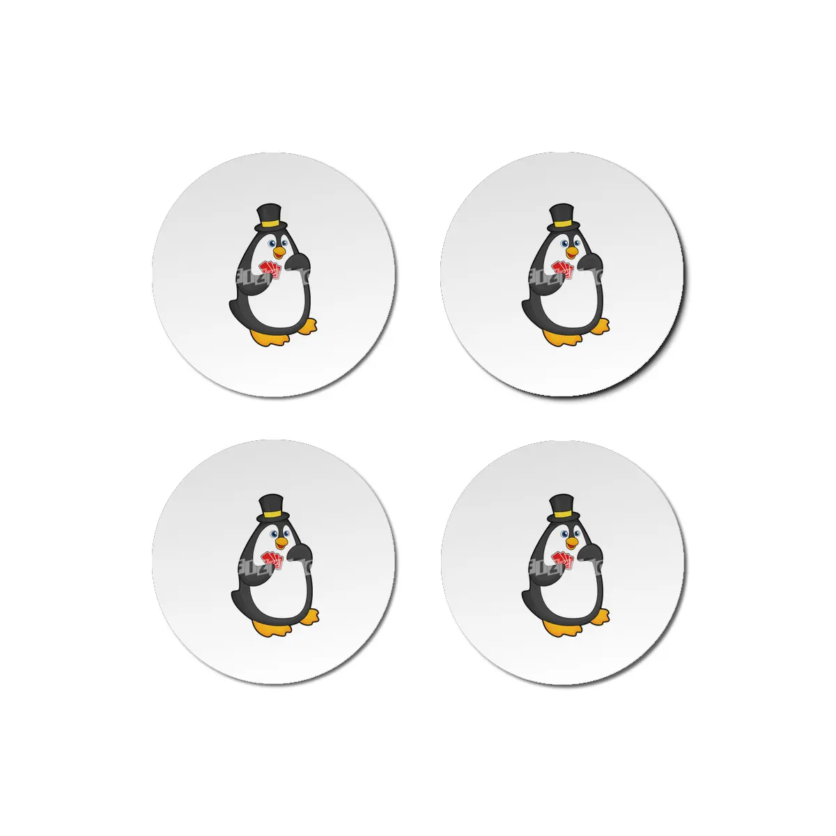 Penguin with Hat at Poker with Poker cards Bardak Altlığı