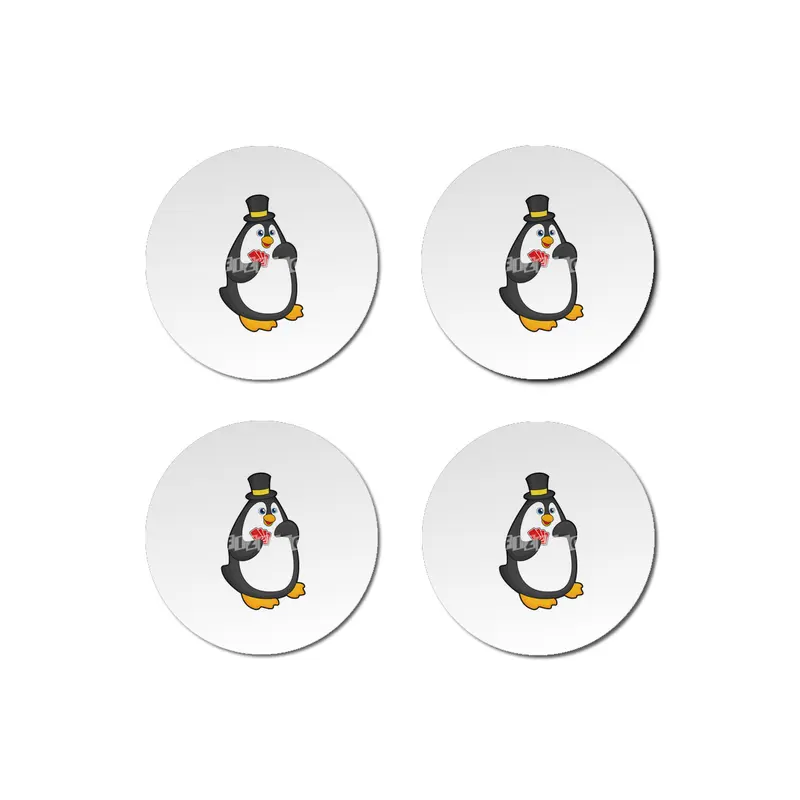Penguin with Hat at Poker with Poker cards Bardak Altlığı
