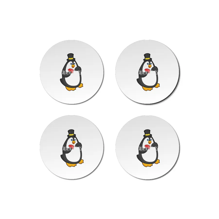 Penguin with Hat at Poker with Poker cards Bardak Altlığı