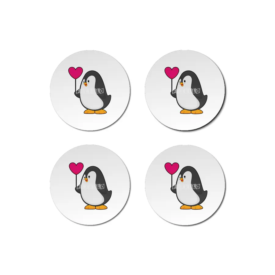Penguin with Heart Balloon Bardak Altlığı