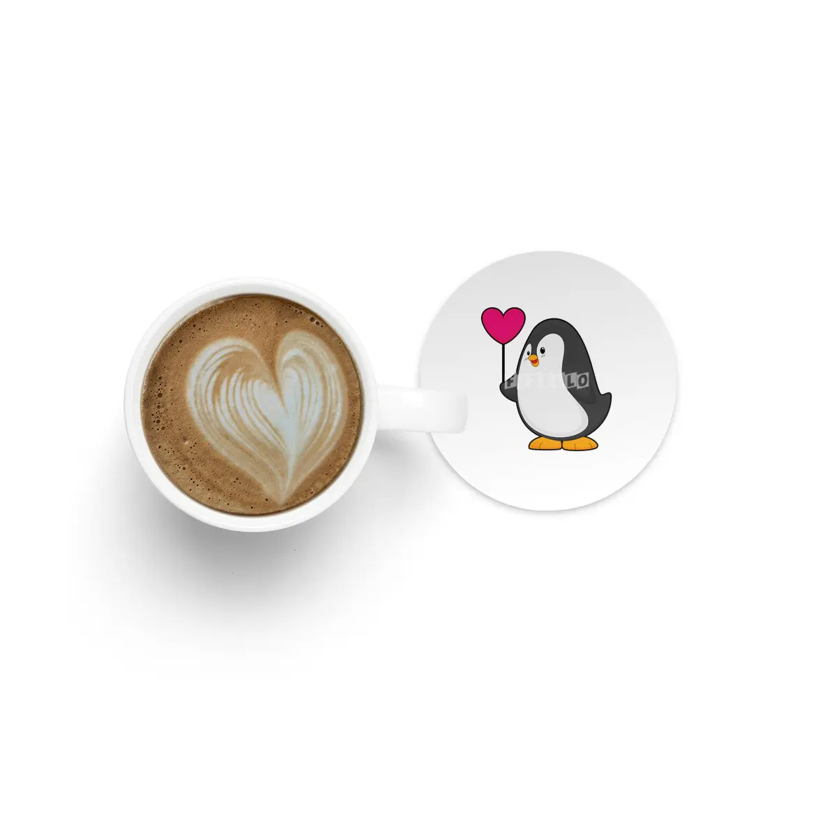 Penguin with Heart Balloon Bardak Altlığı