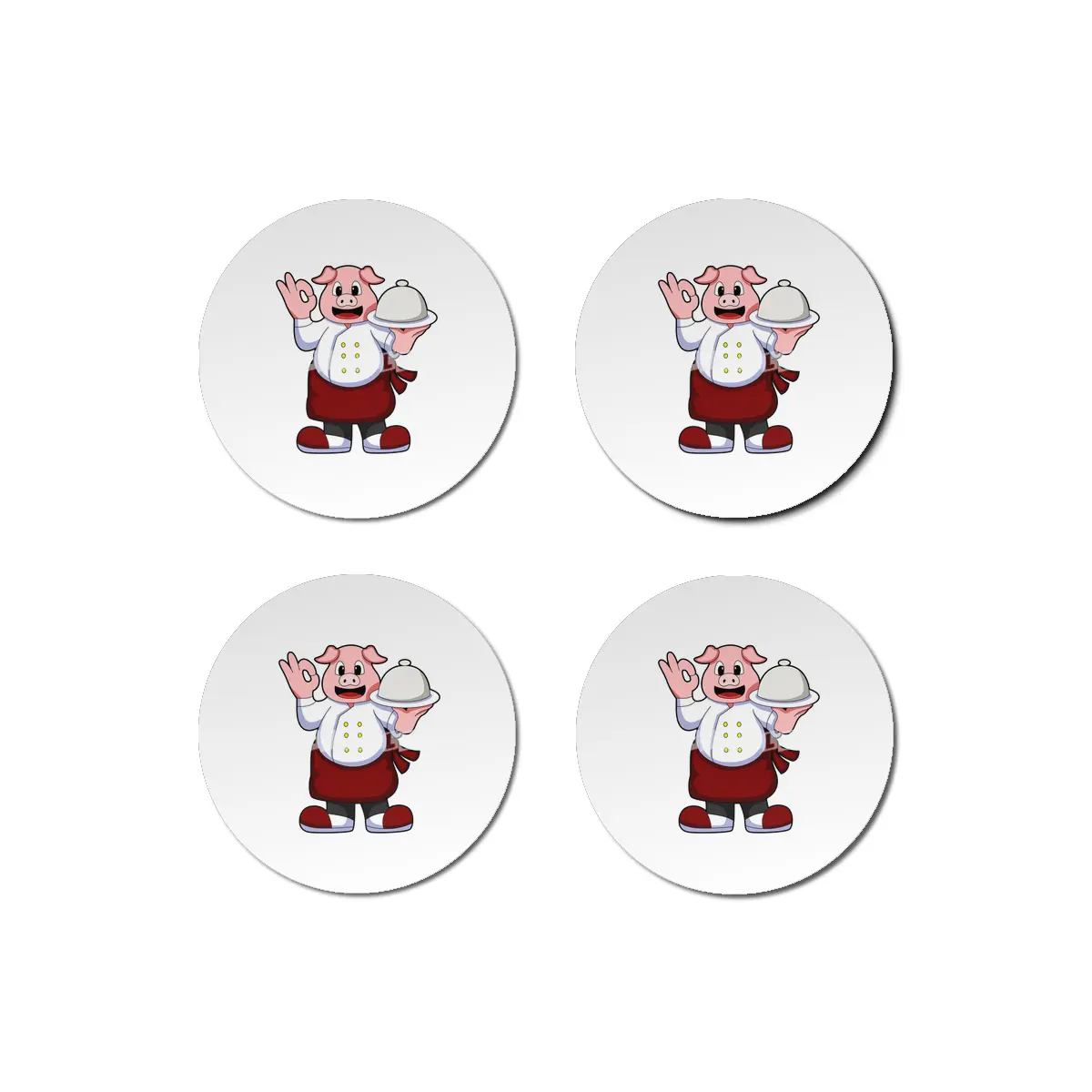 Pig as Cook with Cooking apron & Serving plate Bardak Altlığı