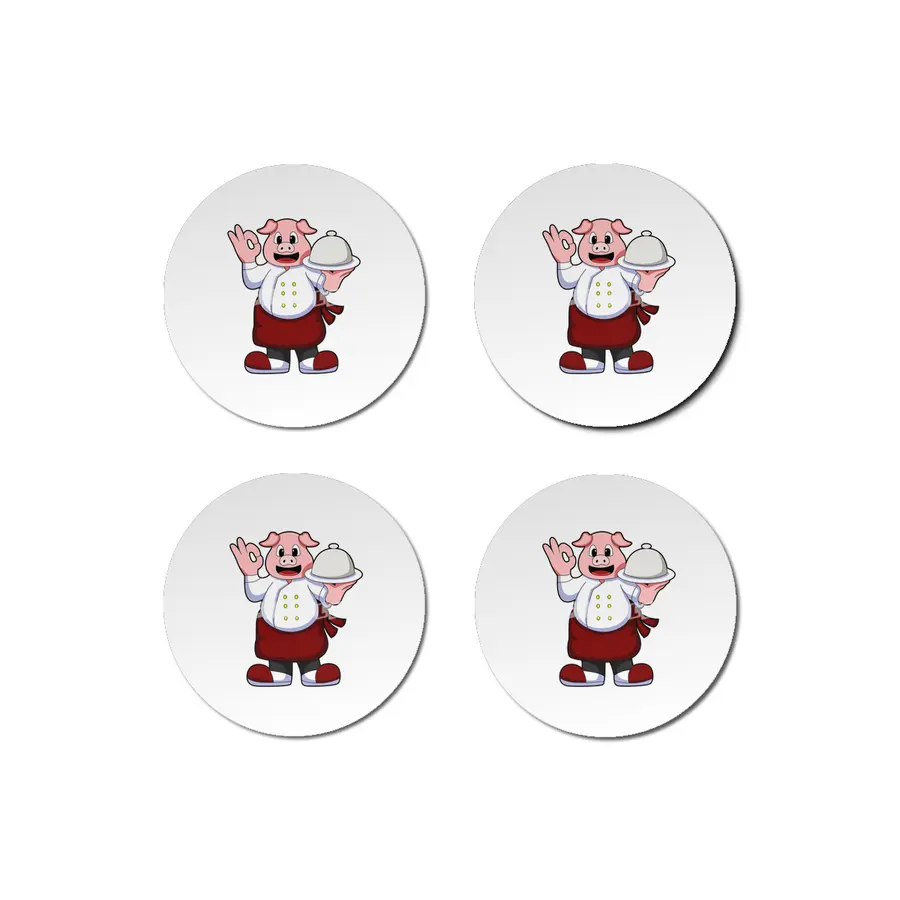 Pig as Cook with Cooking apron & Serving plate Bardak Altlığı