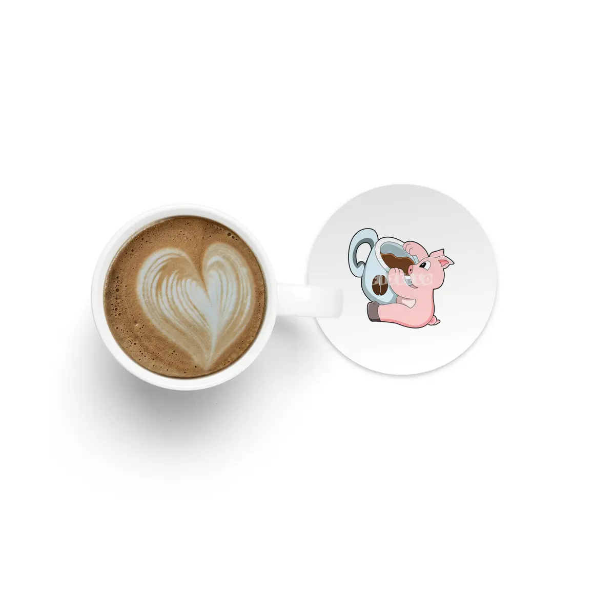 Pig with Cup of Coffee Bardak Altlığı
