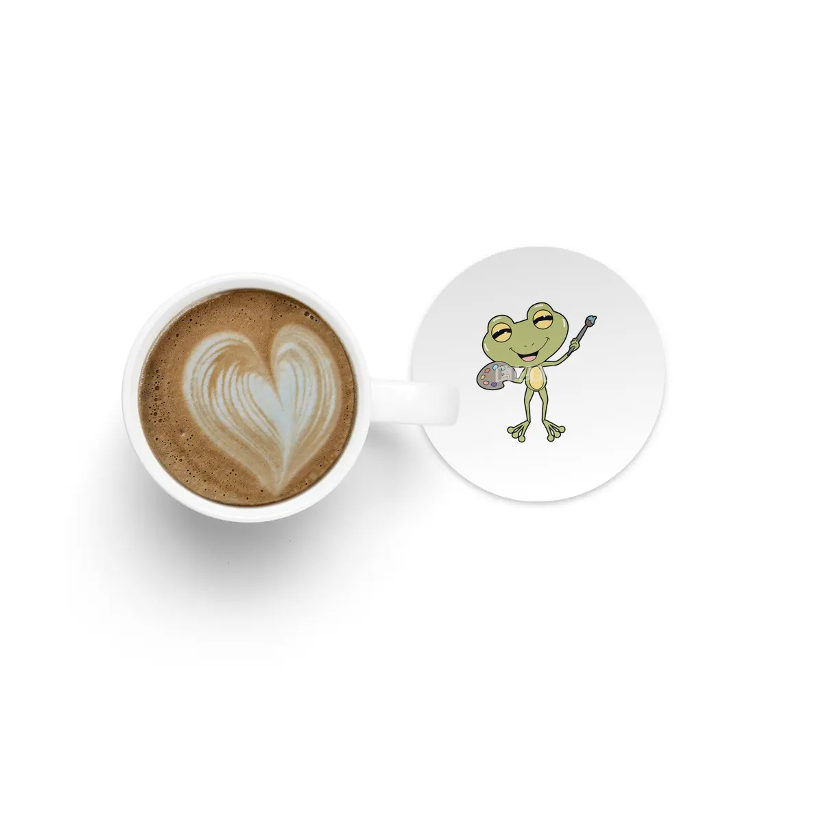 Frog at Painting with Brush & Paint Bardak Altlığı