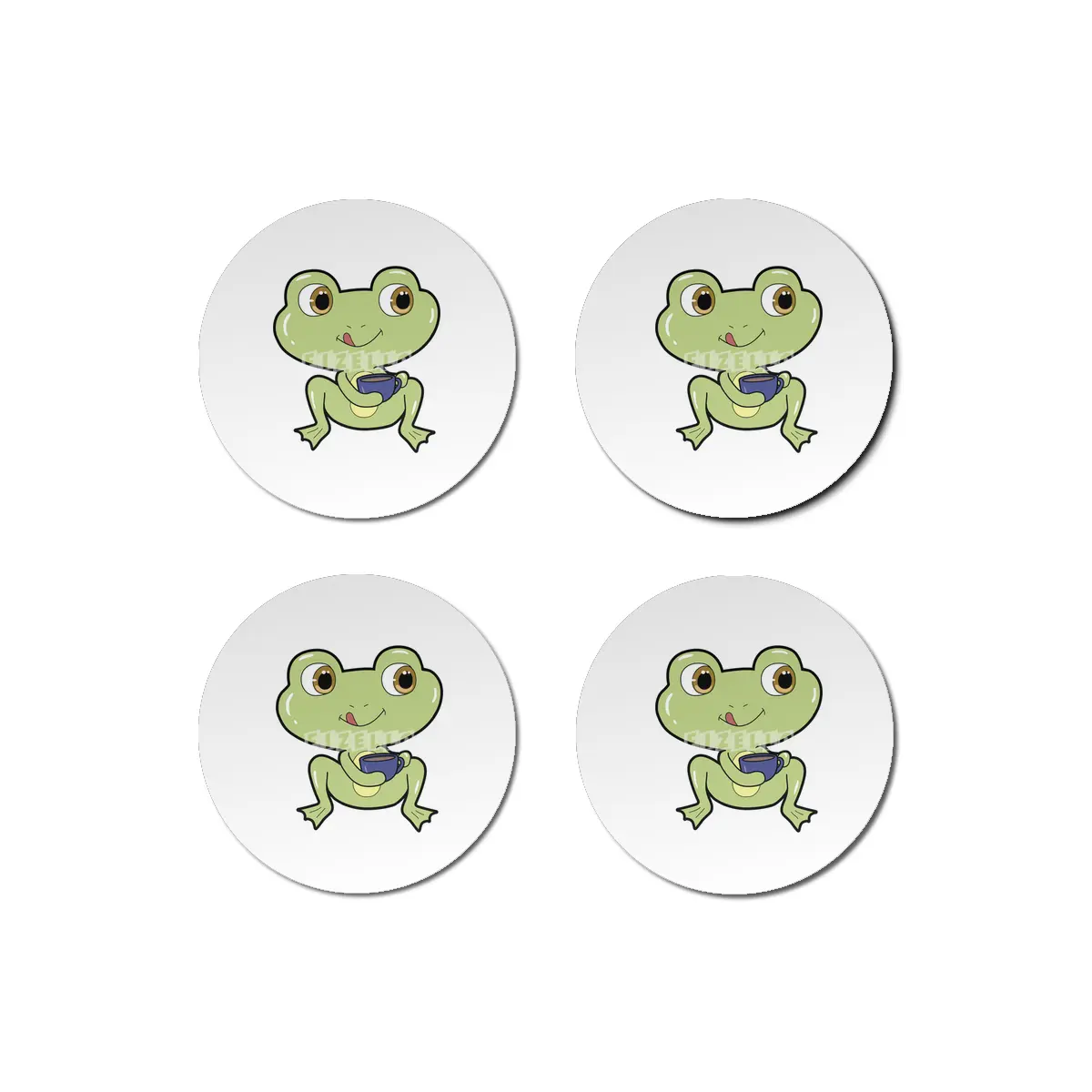 Frog with Cup of Coffee Bardak Altlığı