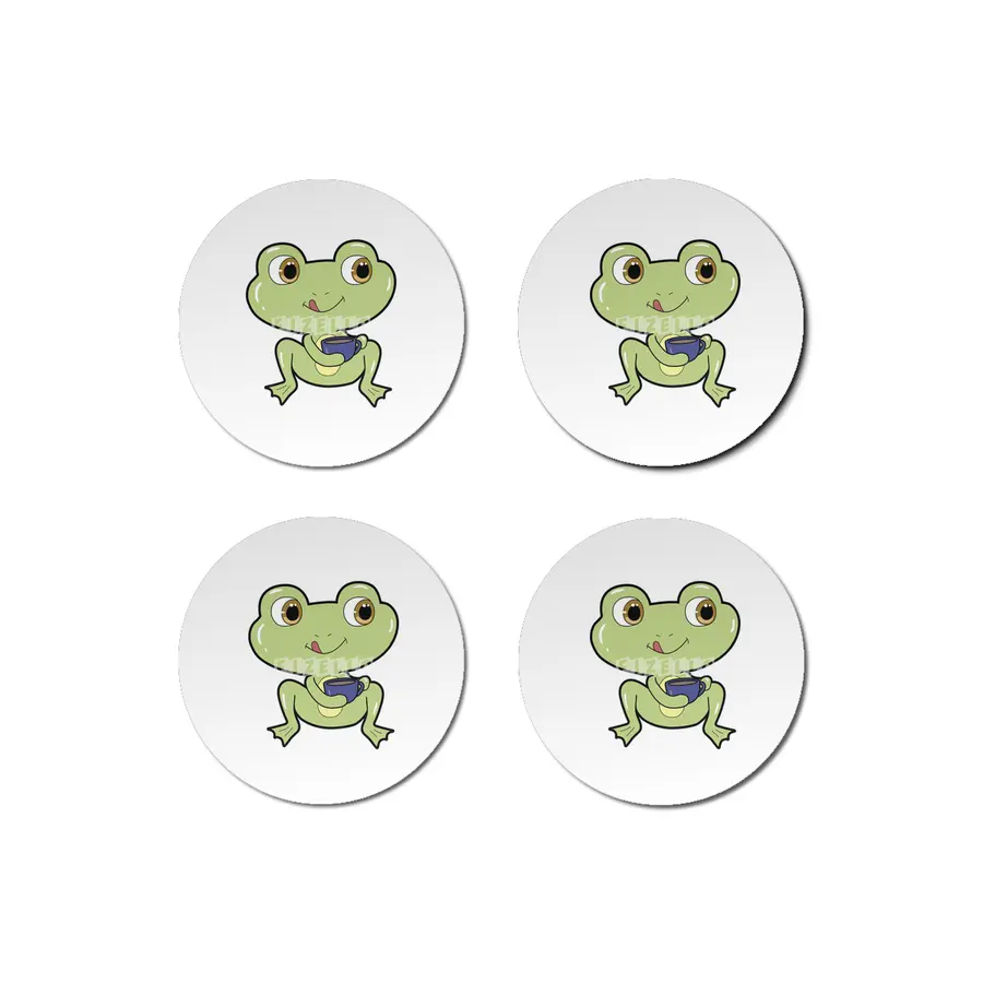 Frog with Cup of Coffee Bardak Altlığı