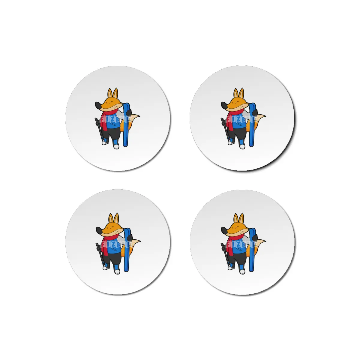 Fox as Skier with Ski Bardak Altlığı